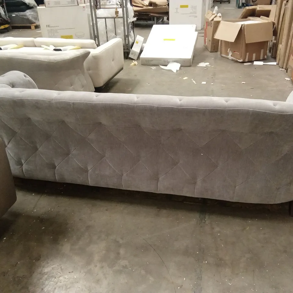 DANETTI LUXE LARGE 3 SEATER MID GREY FABRIC CHESTERFIELD SOFA RRP £1999