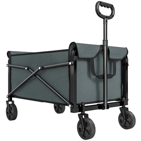 BOXED OUTSUNNY 81L FESTIVAL TROLLEY ON WHEELS, COMPACT GARDEN FOLDING TROLLEY CART WITH ADJUSTABLE HANDLE 80L, GREY