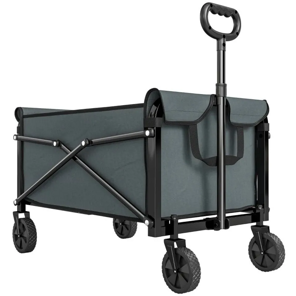 BOXED OUTSUNNY 81L FESTIVAL TROLLEY ON WHEELS, COMPACT GARDEN FOLDING TROLLEY CART WITH ADJUSTABLE HANDLE 80L, GREY