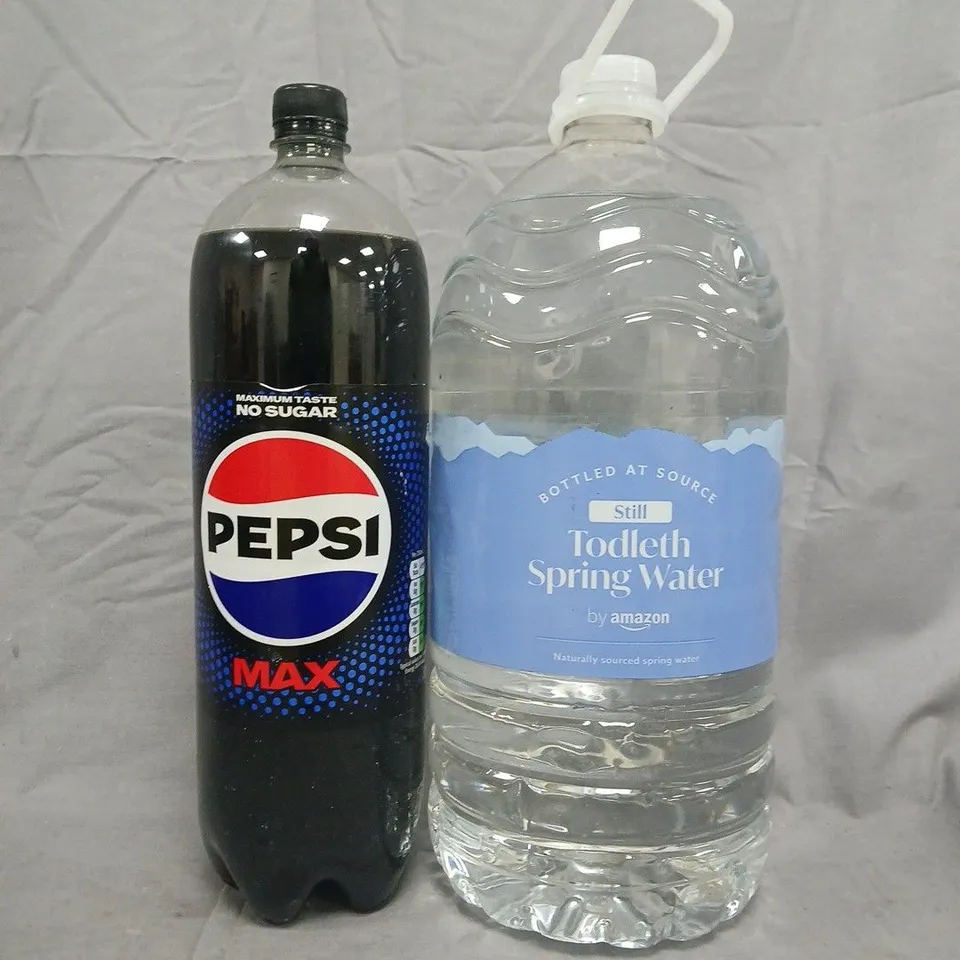 SET OF 2 DRINK ITEMS TO INCLUDE PEPSI MAX 2 LITRE BOTTLE, TODLETH STILL SPRING WATER 5L BOTTLE