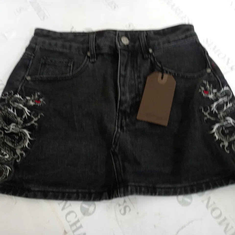 ED HARDY MICRDENIM MINI SKIRT WITH RED LOGO - S