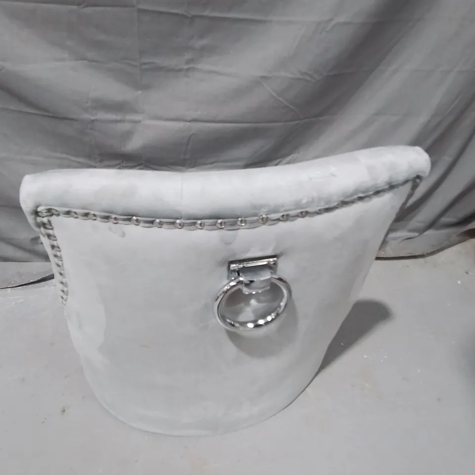 DESIGNER GREY FABRIC CHAIR WITH BUTTON DETAIL - COLLECTION ONLY