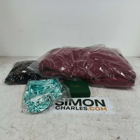 BOX OF APPROXIMATELY 20 ASSORTED ITEMS TO INCLUDE CLOTHING, WOODBRIDGE WALLET ETC