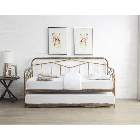 BOXED KHALEESI SINGLE (3') STEEL DAYBED WITH TRUNDLE - ANTIQUE BRONZE (2 BOXES)