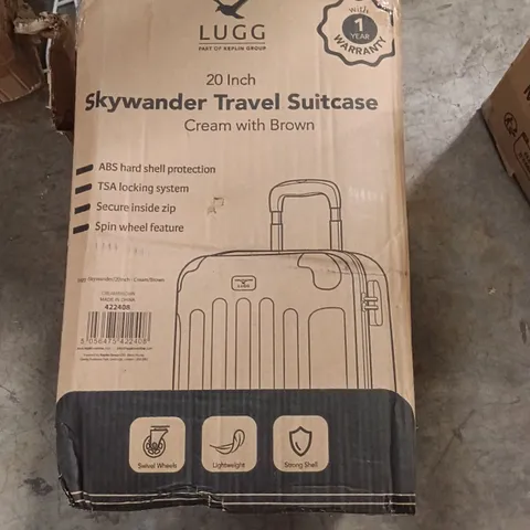 BOXED KEPLIN LUGG 20 INCH SKYWANDER TRAVEL SUITCASE CREAM AND BROWN COLOUR 