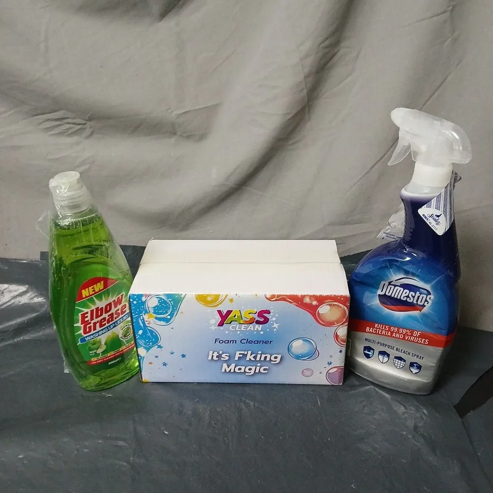 APPROXIMATELY 12 ASSORTED ITEMS TO INCLUDE YASS CLEAN, ELBOW GREASE, DOMESTOS ETC