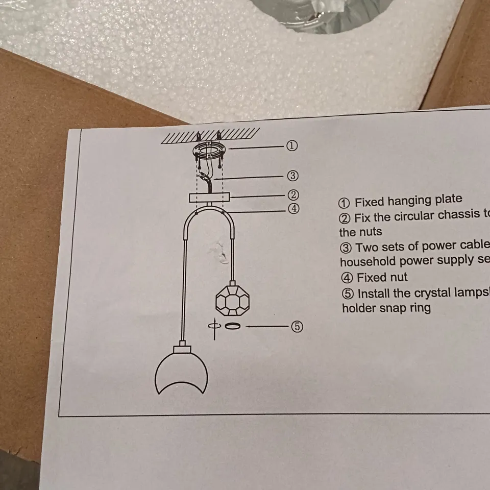 BOXED HANGING LIGHT FIXTURE - GOLD/GLASS (1 BOX)