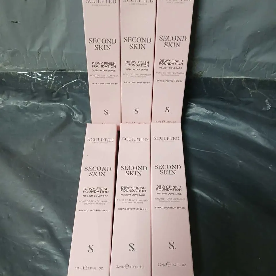 6 BOXED SCULPTED AIMEE CONNOLLY SECOND SKIN DEW FINISH FOUNDATIONS IN RICH GOLDEN 6.25 (6X32ML)