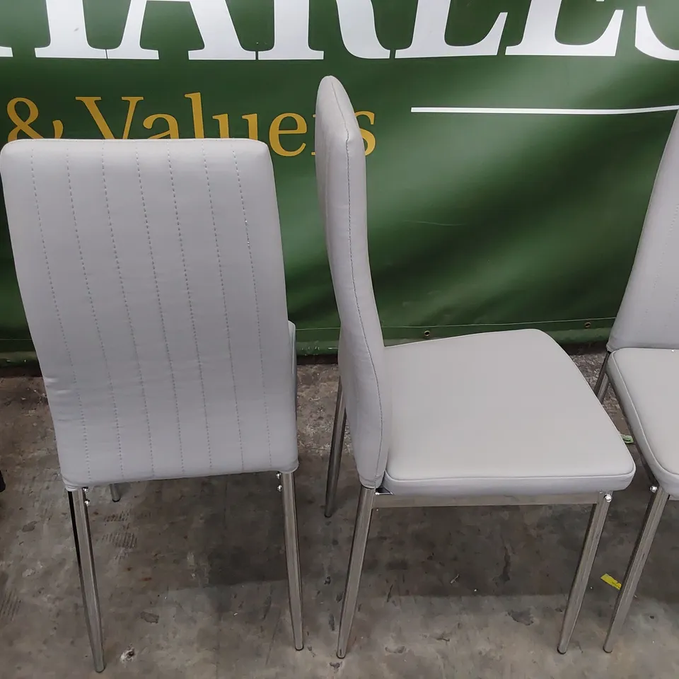 SET OF FOUR UPHOLSTERED DINING GREY PU CHROME LEGS