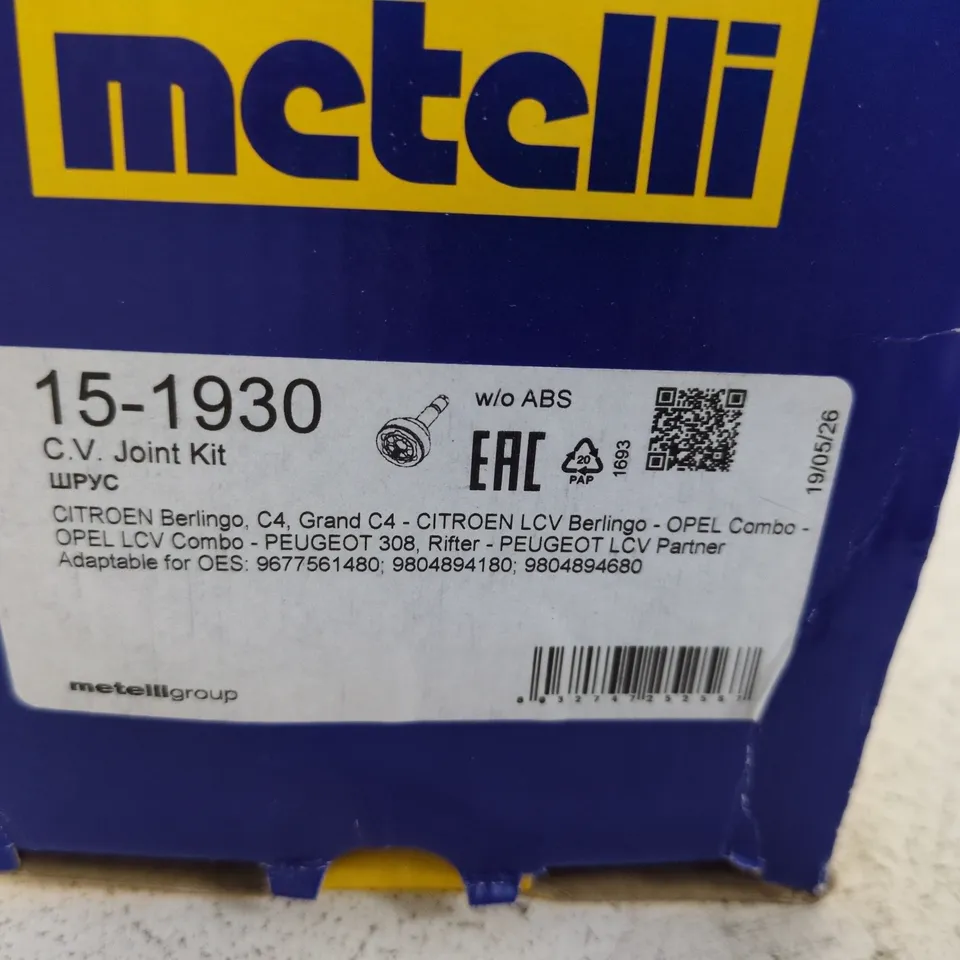 METELLI 15-1930 CV JOINT KIT (W/O ABS) – MULTI-VEHICLE FIT (CITROËN/OPEL/PEUGEOT)