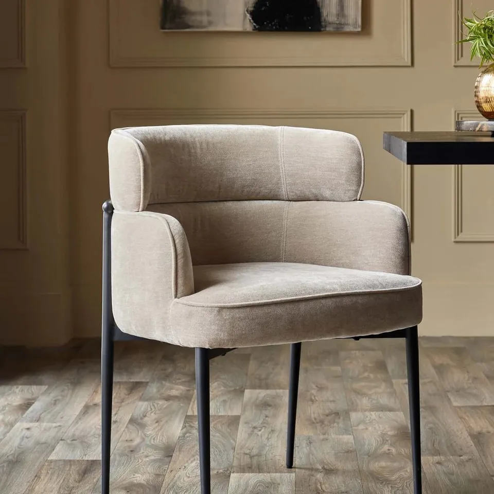BOXED DANETTI FELIX BLACK METAL BAR STOOL, CHAMPAGNE COSY CHENILLE