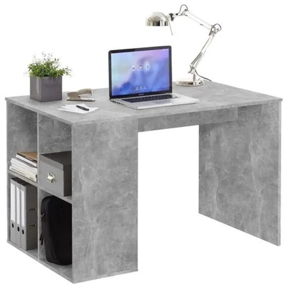 BOXED FMD DESK WITH SIDE SHELVES - CONCRETE COLOUR (1 BOX)