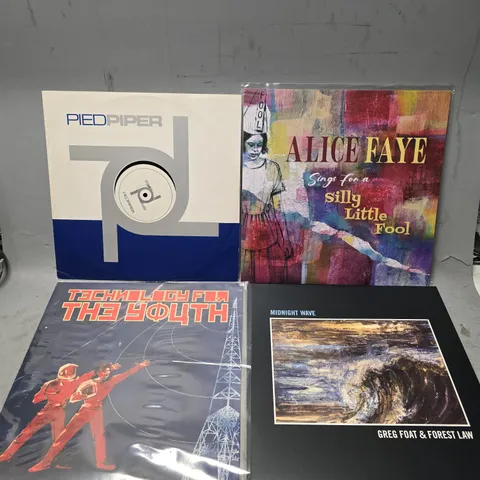 BOX OF APPROXIMATELY 9 ASSORTED VINYL'S TO INCLUDE - ALICE FAYE , MIDNIGHT WAVE GREG FOAT & FOREST LAW , PIED PIPER ETC