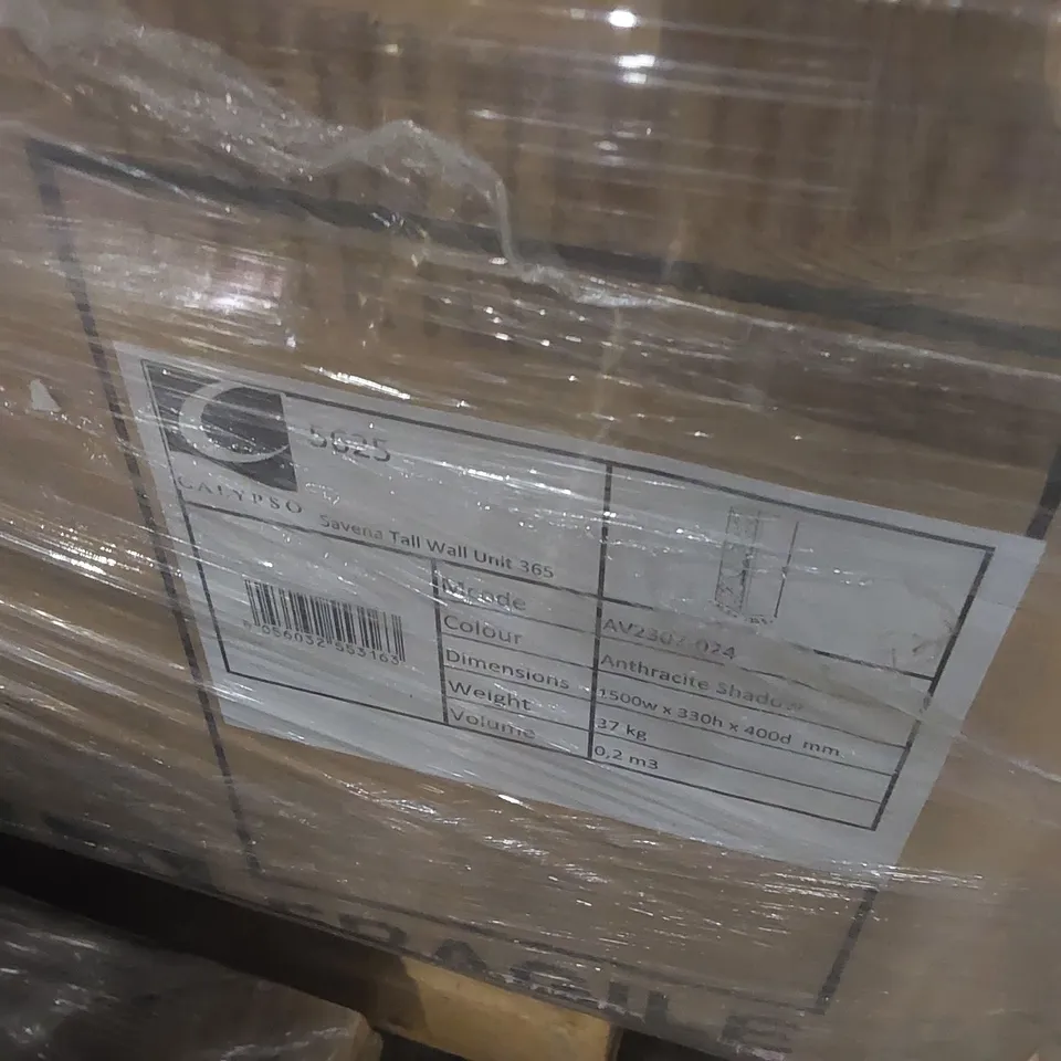 PALLET CONTAINING A LARGE QUANTITY OF ASSORTED BATHROOM FURNITURE PARTS INCLUDING: SAVENA TALL WALL UNITS, TALL WALL UNITS ECT