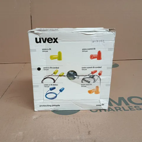 BOX OF APPROXIMATELY 30 PAIRS OF UVEX PROTECTIVE EAR PLUGS