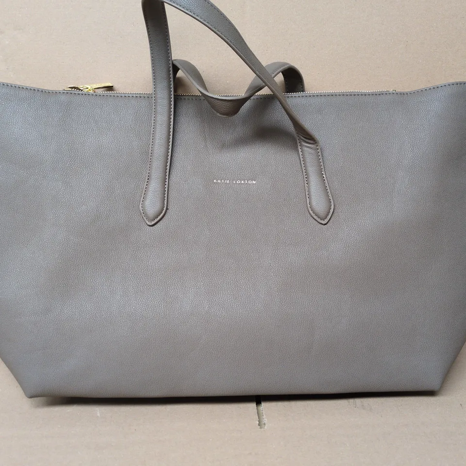 KATIE LOXTON TAUPE TOTE BAG WITH ZIP TOP AND TWO HANDLES