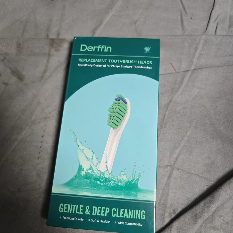 APPROXIMATELY 10 ASSORTED HEALTH AND BEAUTY PRODUCTS INCLUDING DERFFIN TOOTHBRUSH HEADS , PORTABLE CORDLESS HEATING PAD AND NEW FASHION HAIR NETS 