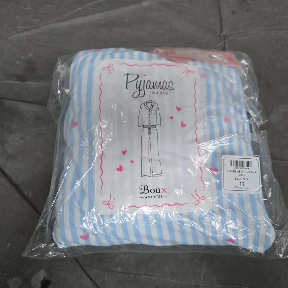 BOUX AVENUE STRIPE HEART PJ IN A BAG IN BLUE MIX - SIZE 12