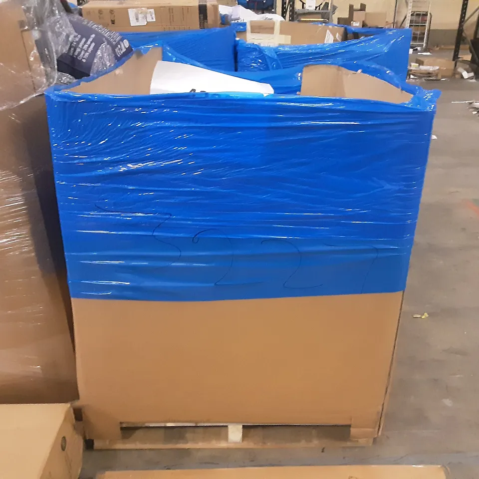 PALLET OF ASSORTED PRODUCTS INCLUDING GREENFOREST COMPUTER DESK, FITUEYES TV STAND WITH MOUNT, I-BOX RESONATE 5V SOUND A WITH SUBORDER, GARDERNER WEED MAT, OLARHIKE DOUBLE HIGH AIR MATTRESS, HOMIDEC