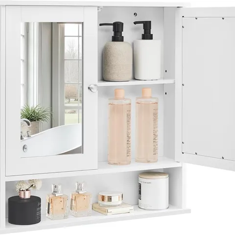 VASAGLE BATHROOM CABINET WITH MIRROR, WALL CABINET WITH 2 MIRRORED DOORS AND OPEN COMPARTMENT, ADJUSTABLE SHELF, WALL-MOUNTED, 13 X 56.5 X 58.5 CM, WHITE