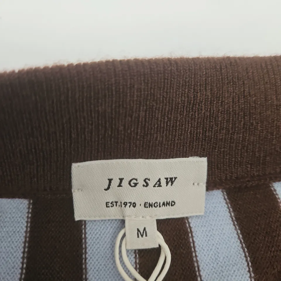 JIGSAW MERINO STRIPE FLARE SKIRT – BROWN WITH LIGHT BLUE STRIPES, UK SIZE M