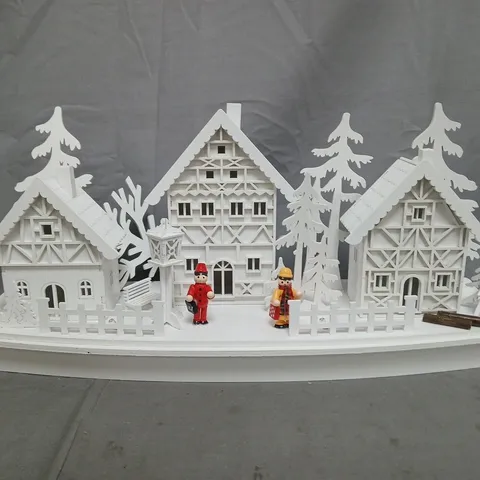 CHRISTMAS WHITE WOOD LIT VILLAGE SCENE
