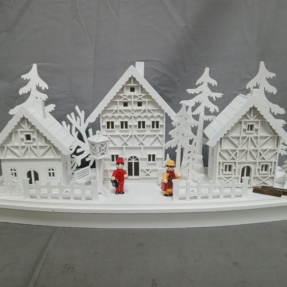 CHRISTMAS WHITE WOOD LIT VILLAGE SCENE