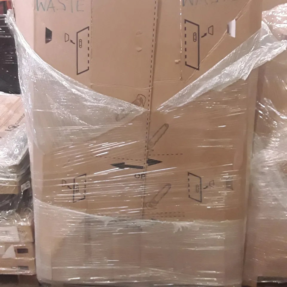 PALLET CONTAINING ASSORTED HOUSEHOLD PRODUCTS INCLUDING WINDOW AWNING DOOR CANOPY, 10 PACK ANIMAL BARRIER FENCE, ROLLER BLIND & ASSORTED FOAM PACKS