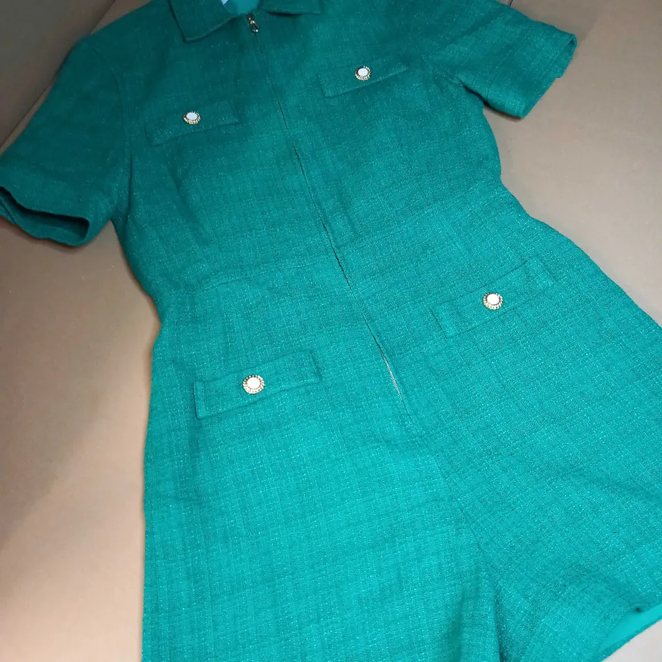 SANDRO PARIS VIBRANT GREEN TEXTURED PLAYSUIT 