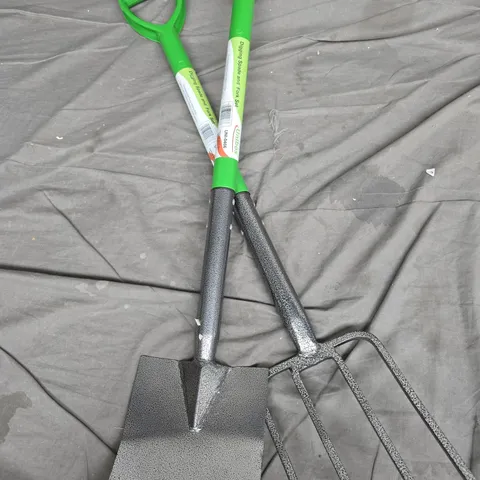 UNIBOS DIGGING SPADE AND FORK SET – GARDEN HAND TOOLS, GREEN HANDLES (2-PIECE)
