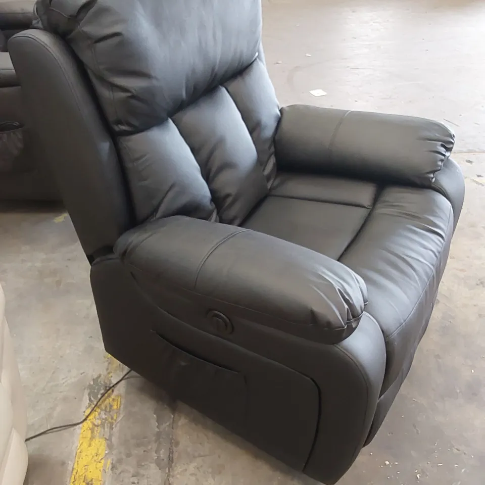DESIGNER FAUX LEATHER POWER RECLINER CHAIR - BLACK