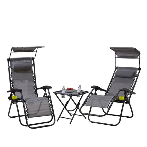 BOXED NEO GREY FOLDING PORTABLE ZERO GRAVITY CHAIRS AND TABLE SET (1 BOX) - COLLECTION ONLY