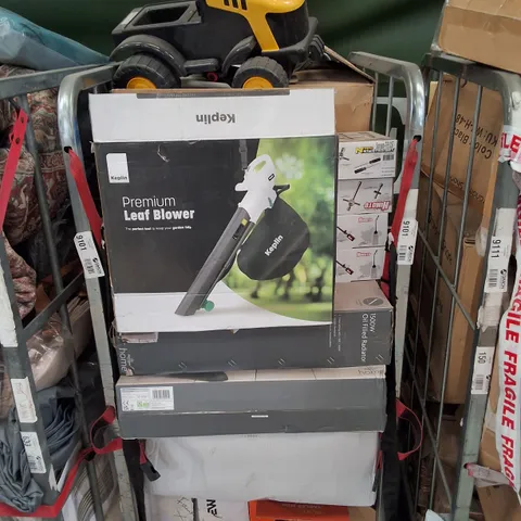 CAGE CONTAINING ASSORTED PRODUCT INCLUDING LEAF BLOWER, NITRO STARTER KITS, OIL FILLED RADIATORS & ORBITAL CAR POLISHER