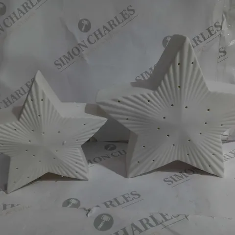 BOXED K BY KELLY HOPPEN SET OF LARGE PORCELAIN LIGHT UP WHITE STARS