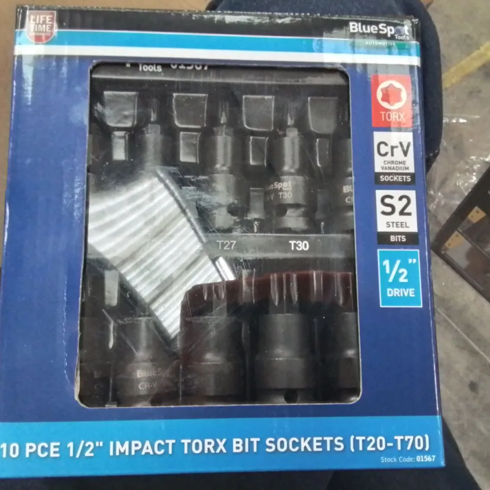BLUESPOT TOOLS 10PC 1/2" DRIVE TORX BIT SOCKET SET (T20–T70)