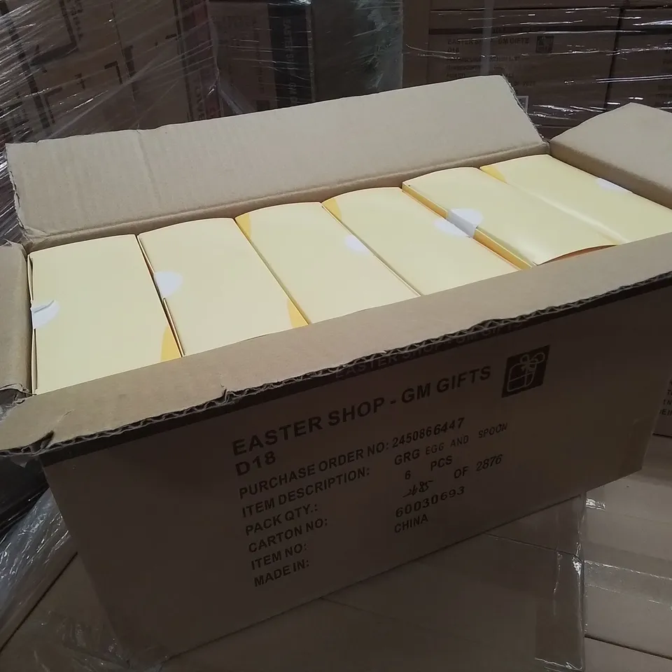 PALLET CONTAINING APPROXIMATELY 108 6-PACK BOXES OF BRAND NEW EASTER EGG AND SPOON GAME SETS