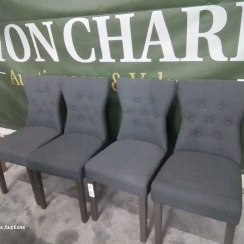 SET FOUR KENSINGTON GREY FABRIC BUTTONED BACK DINING CHAIRS GREY LEGS