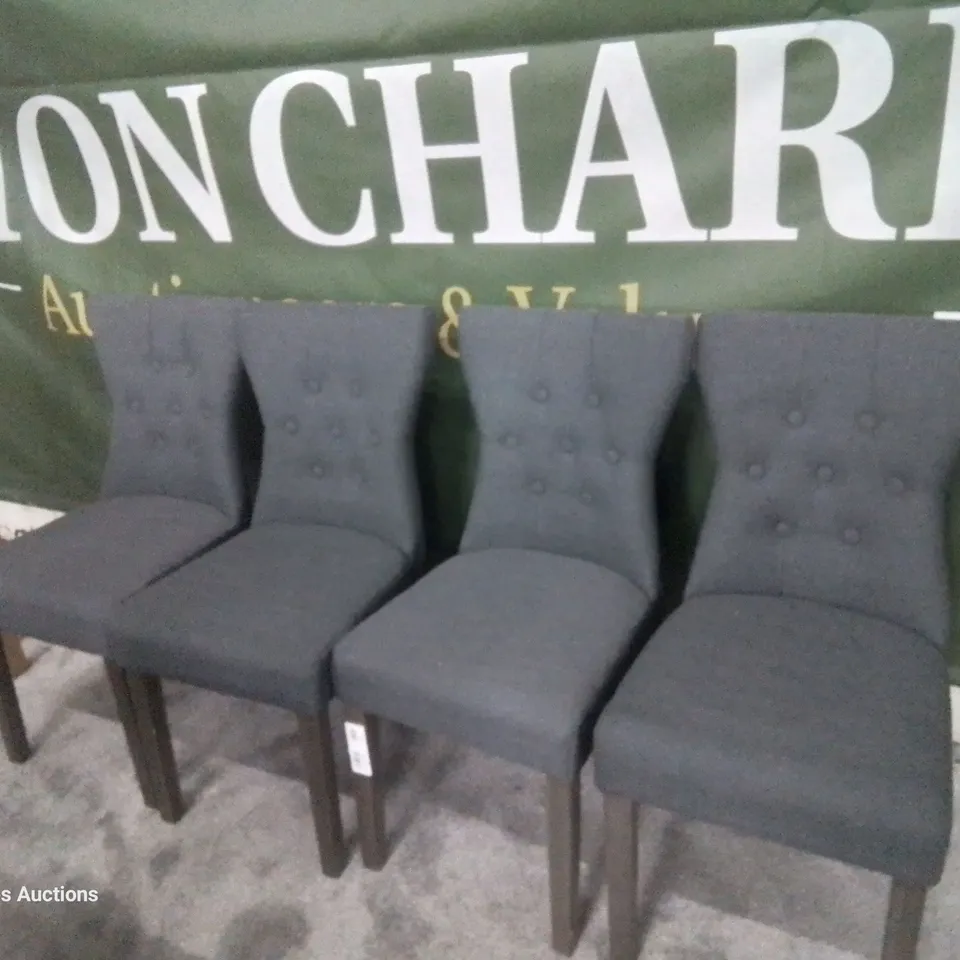 SET FOUR KENSINGTON GREY FABRIC BUTTONED BACK DINING CHAIRS GREY LEGS