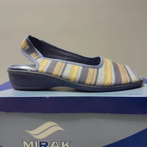 BOXED MIRAK CLASSIC OPEN TOE SLIP ON SANDLES IN BLUE SIZE
