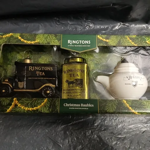 RINGTONS CHRISTMAS BAUBLES – TEA CAR, TEA TIN & TEAPOT ORNAMENT SET (BOXED)