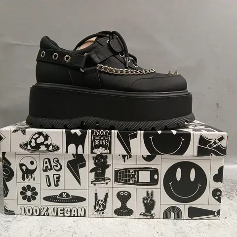 BOXED PAIR OF KOI RETROGRADE REBEL PLATFORM SHOES IN BLACK SIZE UK 3