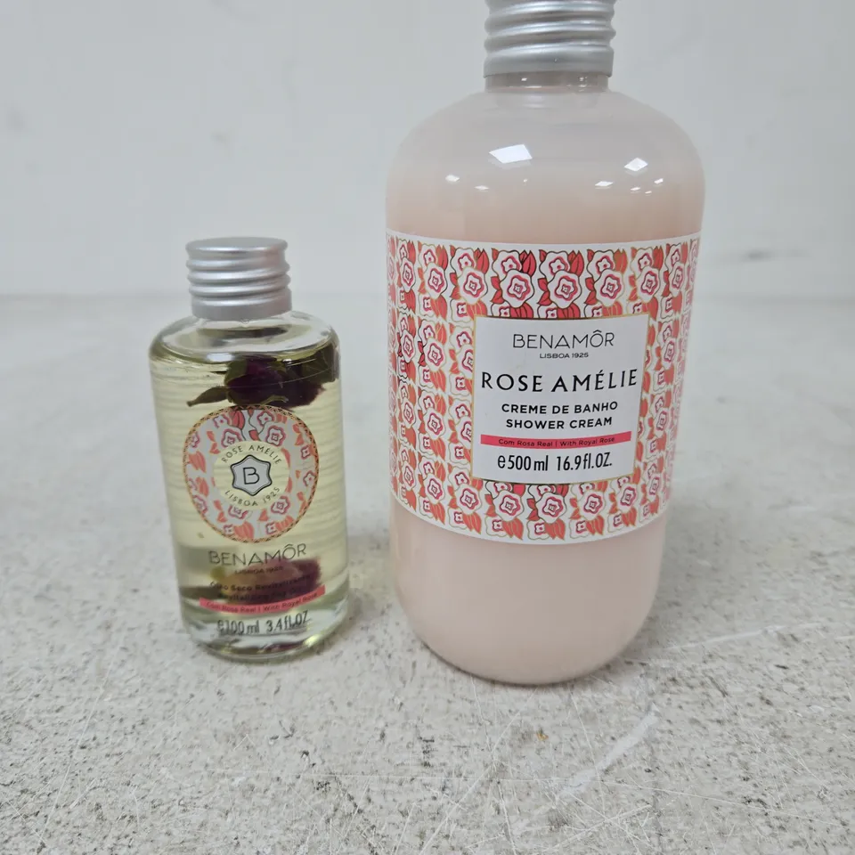 BENAMÔR ROSE AMÉLIE SHOWER CREAM AND DRY OIL – 500 ML & 100 ML BOTTLES