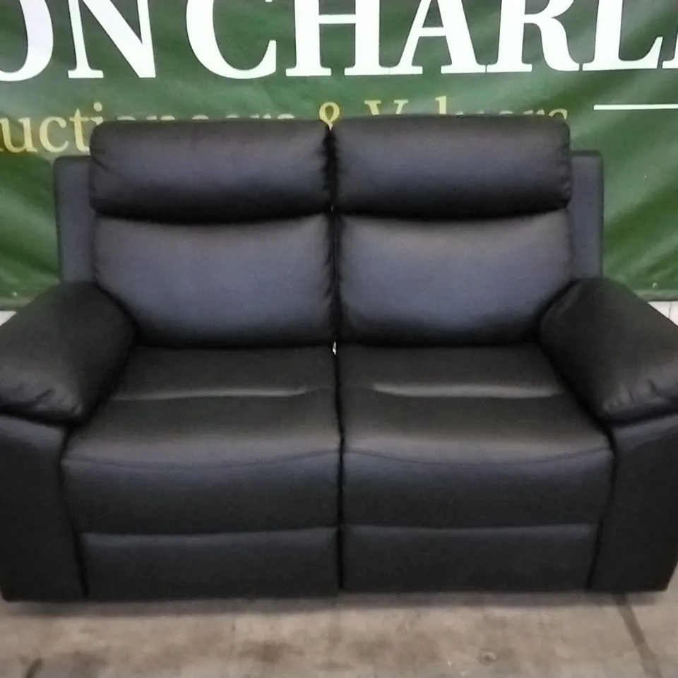 QUALITY DESIGNER BLACK LEATHER MANUAL RECLINER 2 SEATER SOFA