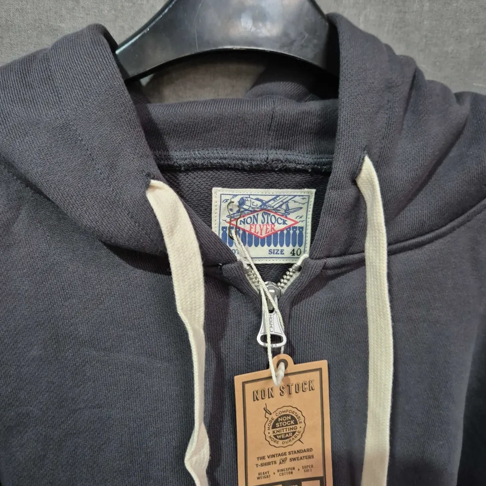 NON STOCK HOODIE – CHARCOAL ZIP-UP WITH DRAWSTRINGS, UK 40 (EU 40) – WITH TAGS