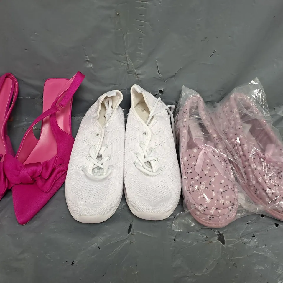 BOX OF APPROXIMATELY 10 ASSORTED PAIRS OF SHOES AND FOOTWEAR ITEMS IN VARIOUS COLOURS, STYLES, AND SIZES - COLLECTION ONLY