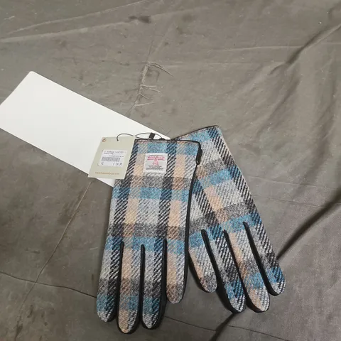 L HARRIS LEATHER GLOVES – AQUA GREY (HARRIS TWEED), UK XL