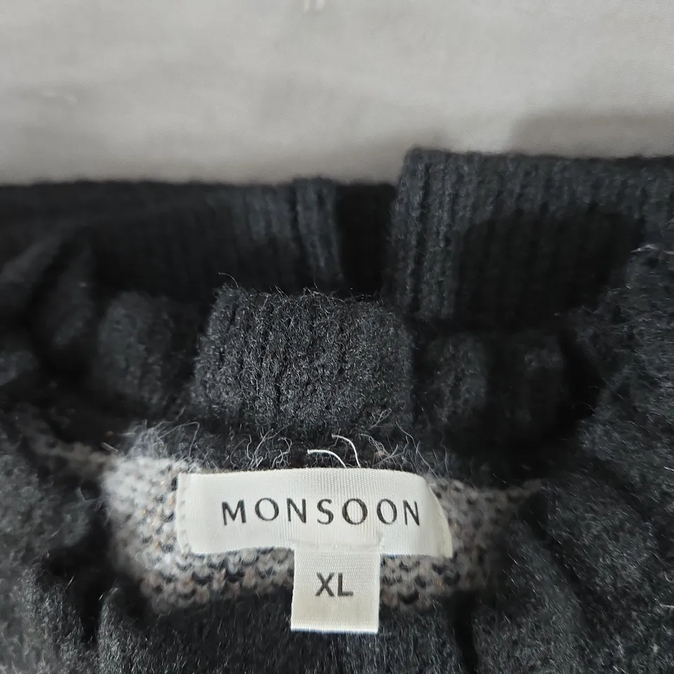 MONSOON WOMEN'S KNIT JUMPER – BLACK WITH WHITE NORDIC PATTERN, XL