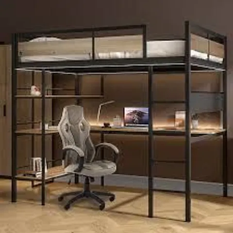 BOXED XR LIVING DENVER HIGH SLEEPER WITH WIRELESS CHARGING AND APP CONTROLLED LED LIGHTS - DOUBLE - OAK/BLACK (3 BOXES)