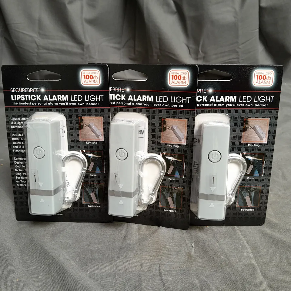 SECUREBRITE SET OF 3 LIPSTICK SAFETY ALARMS WITH FLASHLIGHT IN GREY 