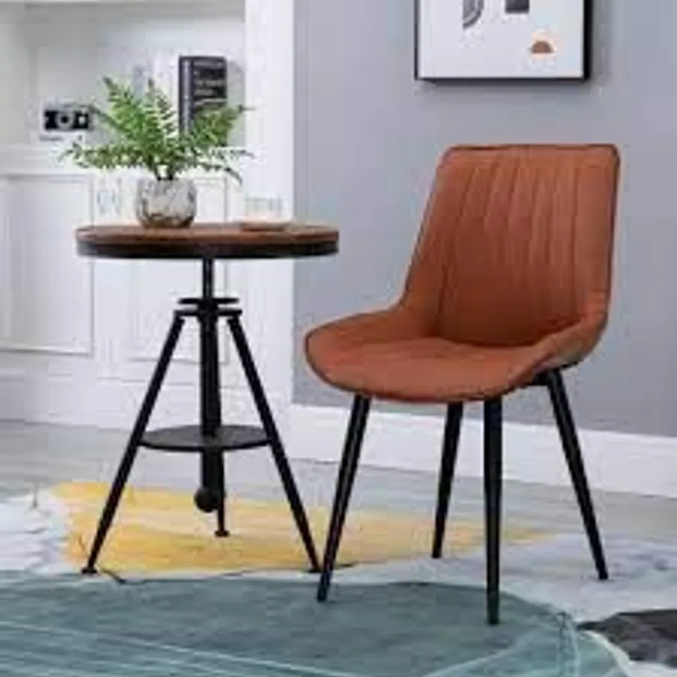 BOXED PAIR OF LIGHT GREY UPHOLSTERED FABRIC DINING CHAIRS WITH METAL LEGS 